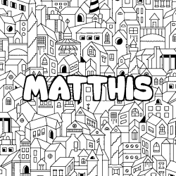 Coloriage prénom MATTHIS - décor Ville