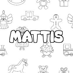 Coloriage prénom MATTIS - décor Jouets