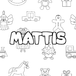 Coloriage pr&eacute;nom MATTIS - d&eacute;cor Jouets