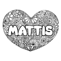 Coloriage pr&eacute;nom MATTIS - d&eacute;cor Mandala coeur