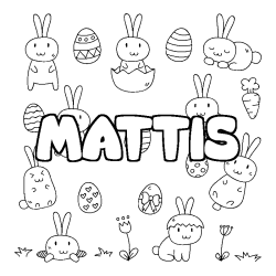 Coloriage pr&eacute;nom MATTIS - d&eacute;cor Paques