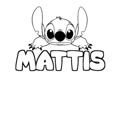 Coloriage prénom MATTIS - décor Stitch