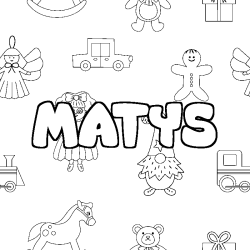Coloriage pr&eacute;nom MATYS - d&eacute;cor Jouets