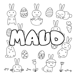 Coloriage pr&eacute;nom MAUD - d&eacute;cor Paques