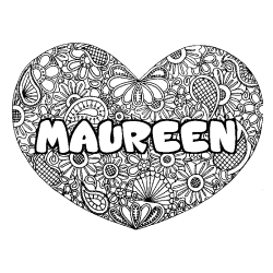 Coloriage prénom MAUREEN - décor Mandala coeur