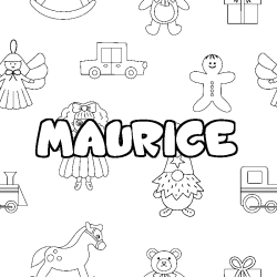 Coloriage pr&eacute;nom MAURICE - d&eacute;cor Jouets