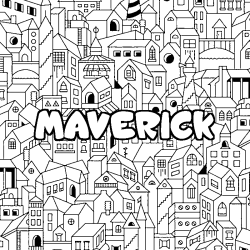 Coloriage pr&eacute;nom MAVERICK - d&eacute;cor Ville