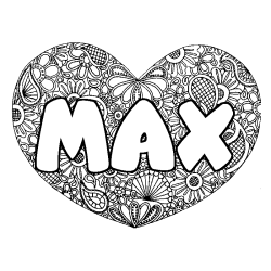 Coloriage pr&eacute;nom MAX - d&eacute;cor Mandala coeur