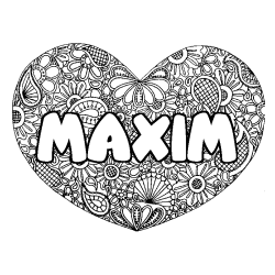 Coloriage prénom MAXIM - décor Mandala coeur