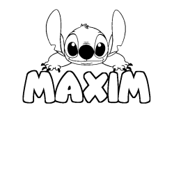 Coloriage prénom MAXIM - décor Stitch