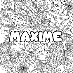 Coloriage pr&eacute;nom MAXIME - d&eacute;cor Mandala fruits