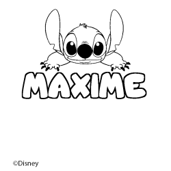 Coloriage pr&eacute;nom MAXIME - d&eacute;cor Stitch