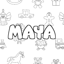 Coloriage pr&eacute;nom MAYA - d&eacute;cor Jouets