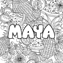 Coloriage pr&eacute;nom MAYA - d&eacute;cor Mandala fruits