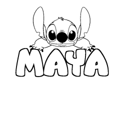 Coloriage prénom MAYA - décor Stitch
