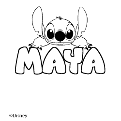 Coloriage pr&eacute;nom MAYA - d&eacute;cor Stitch