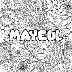 Coloriage prénom MAYEUL - décor Mandala fruits