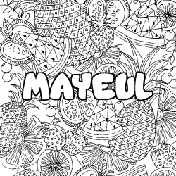 Coloriage pr&eacute;nom MAYEUL - d&eacute;cor Mandala fruits