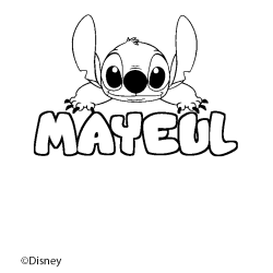 Coloriage pr&eacute;nom MAYEUL - d&eacute;cor Stitch