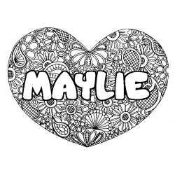 Coloriage pr&eacute;nom MAYLIE - d&eacute;cor Mandala coeur