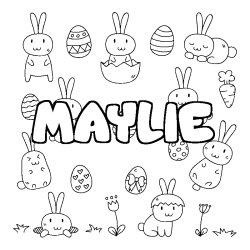 Coloriage pr&eacute;nom MAYLIE - d&eacute;cor Paques