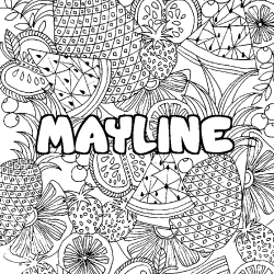 Coloriage prénom MAYLINE - décor Mandala fruits