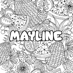 Coloriage pr&eacute;nom MAYLINE - d&eacute;cor Mandala fruits