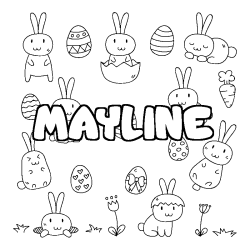 Coloriage pr&eacute;nom MAYLINE - d&eacute;cor Paques