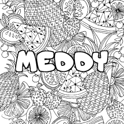 Coloriage prénom MEDDY - décor Mandala fruits
