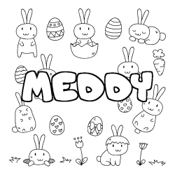 Coloriage pr&eacute;nom MEDDY - d&eacute;cor Paques