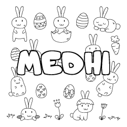 Coloriage pr&eacute;nom MEDHI - d&eacute;cor Paques