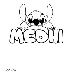 Coloriage pr&eacute;nom MEDHI - d&eacute;cor Stitch