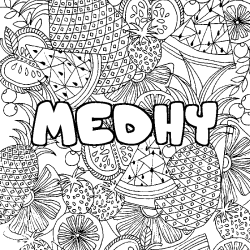 Coloriage prénom MEDHY - décor Mandala fruits