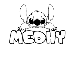 Coloriage prénom MEDHY - décor Stitch