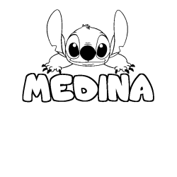 Coloriage prénom MEDINA - décor Stitch