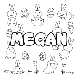 Coloriage prénom MEGAN - décor Paques