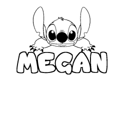 Coloriage prénom MEGAN - décor Stitch