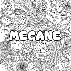 Coloriage pr&eacute;nom MEGANE - d&eacute;cor Mandala fruits