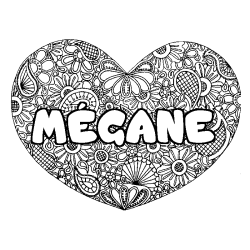 Coloriage pr&eacute;nom M&Eacute;GANE - d&eacute;cor Mandala coeur