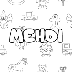 Coloriage prénom MEHDI - décor Jouets