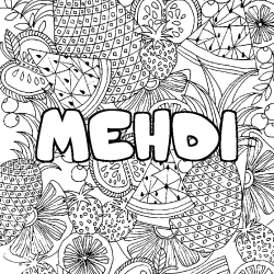 Coloriage prénom MEHDI - décor Mandala fruits