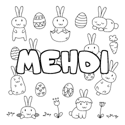 Coloriage pr&eacute;nom MEHDI - d&eacute;cor Paques