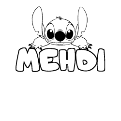 Coloriage prénom MEHDI - décor Stitch