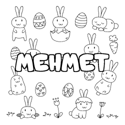 Coloriage pr&eacute;nom MEHMET - d&eacute;cor Paques