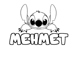 Coloriage prénom MEHMET - décor Stitch