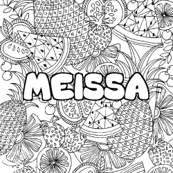 Coloriage prénom MEISSA - décor Mandala fruits