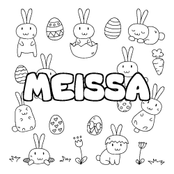 Coloriage prénom MEISSA - décor Paques