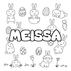 Coloriage pr&eacute;nom MEISSA - d&eacute;cor Paques