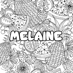Coloriage prénom MELAINE - décor Mandala fruits