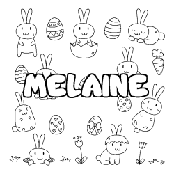 Coloriage pr&eacute;nom MELAINE - d&eacute;cor Paques